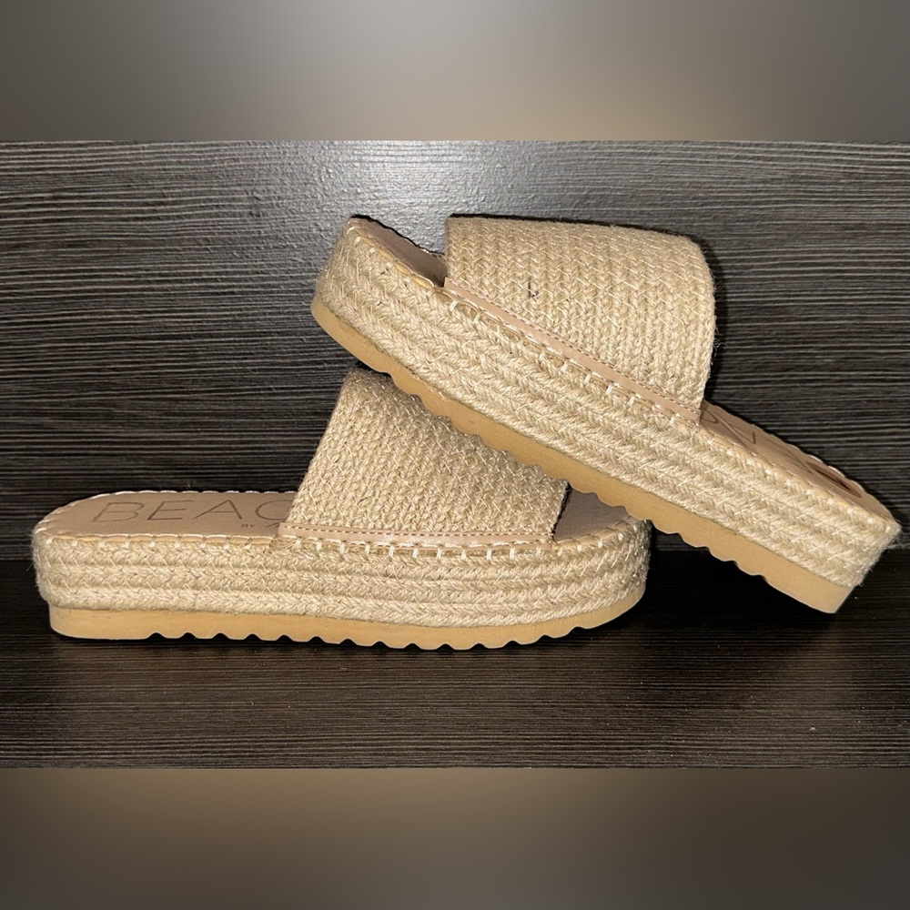 NWT Beach by Matisse Del Mar Platform Tan Woven Slide Sandals Size 7 - Picture 6 of 9